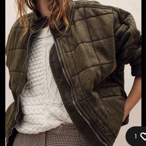 Free People Quilted Dolman Olive Puffer Jacket